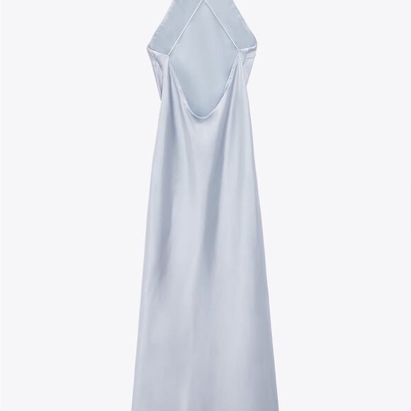 Zara Light Blue SATIN DRESS WITH SPAGHETTI STRAPS NWT Size Small - Picture 6 of 7